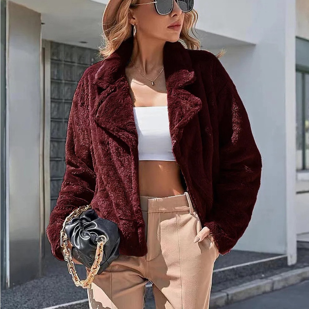 Plush Open Front Dropped Shoulder Jacket - Picture 5 of 7